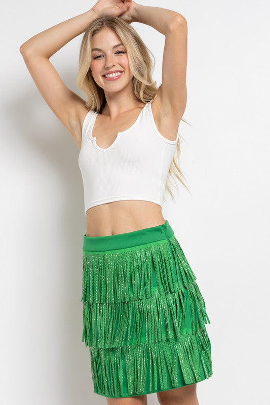 Loren Rhinestone Fringe Skirt